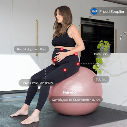BABYGO Birthing Ball - Pregnancy Yoga Labor & Exercise Ball & Book Set Trimester Targeting, Maternity Physio, Birth & Recovery Plan Included Anti Burst Eco Friendly