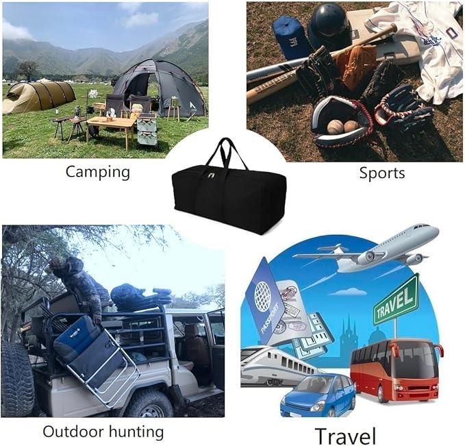 Extra Large Canvas Travel Duffle Bag Heavy Duty, Sports Military Camping Tent Travel Storage Black