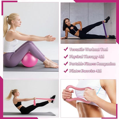 hotqueen 14 PCS Pilates Kit, Home Pilates Workout Kit for Women, Pilates Equipment with 14.9" Pilates Ring and Ball, Resistance Bands, Sliders & Grip Socks Accessories for Starter Home Workouts（Pink）