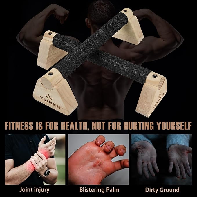 Wooden Parallettes Push Up Bars, 2 PCS Wood Calisthenics Bars with Non-Slip Base, Pushup Handles for Floor Home Fitness, Workout Equipment for Men and Women Strength Training