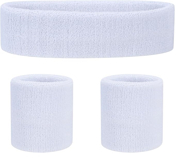 Sweatbands Headband and Wrist Set, Cotton Sweat Band for Athletic Men and Women, Sweatbands Sports Headbands for Working Out, Running, Basketball, Tennis, Yoga