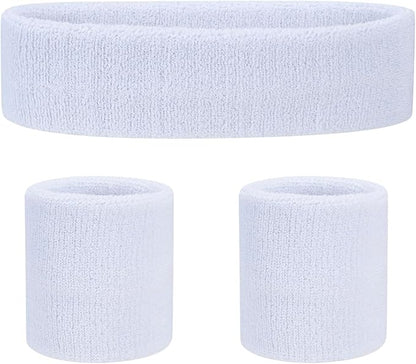 Sweatbands Headband and Wrist Set, Cotton Sweat Band for Athletic Men and Women, Sweatbands Sports Headbands for Working Out, Running, Basketball, Tennis, Yoga