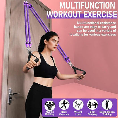 Upgrade Foot Pedal Resistance Band, 100lbs Adjustable 4 Tube Pedal Ankle Puller Resistance Band with Handle, Multifunction Home Gym Equipment, Stirrup Puller for Men Women for Full Body Workout