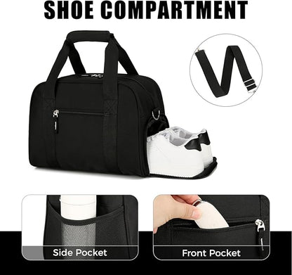 SeaRock 14 inch Small Gym Bag for Men & Women, Mini Duffle Bag with Shoe Compartment, Carry On Duffel Bag for Travel Sports, Black