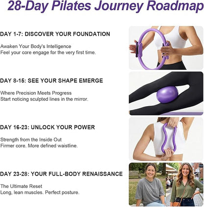 Home Pilates Ring and Ball Set for Women with 5 Resistance Bands 13 inch Magic Circle Workout Starter Kit for Beginners Full Body Toning 15 Min Daily Routine