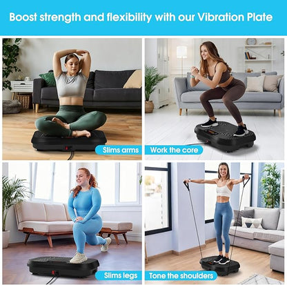 SoftGym Vibration Plate Exercise Machine for Lymphatic Drainage,Power Vibrate Stand Shake Board 450 Lbs Capacity Whole Body Workout Waver with Fitness Resistance Bands Weight Loss Gifts for Women Men