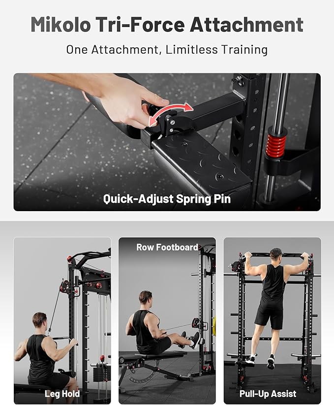 Mikolo M4 2.0 Smith Machine, All-in-One Home Gym Power Cage with LAT Pulldown & Cable Crossover, Squat Rack for Full Body Workouts