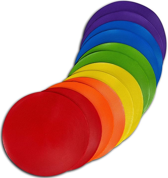 4 inch/9 Inch Colored Poly Spot Marker 12 Pcs, Non-Slip Rubber Agility Markers Flat Field Cones Floor Dots for Football, Basketball Training Markers, Dance Practice and Drills with Flat Cones Points