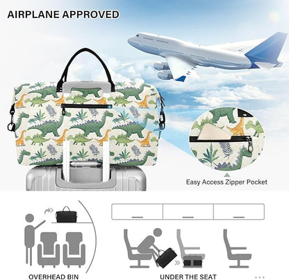 senya Weekender Bags Travel Duffel Gym Bag Green Dinosaurs Carry on Overnight Tote Bag with Toiletry Bag for Airplane Travel Trip Gym Yoga, g368733851p1006c1071s2442