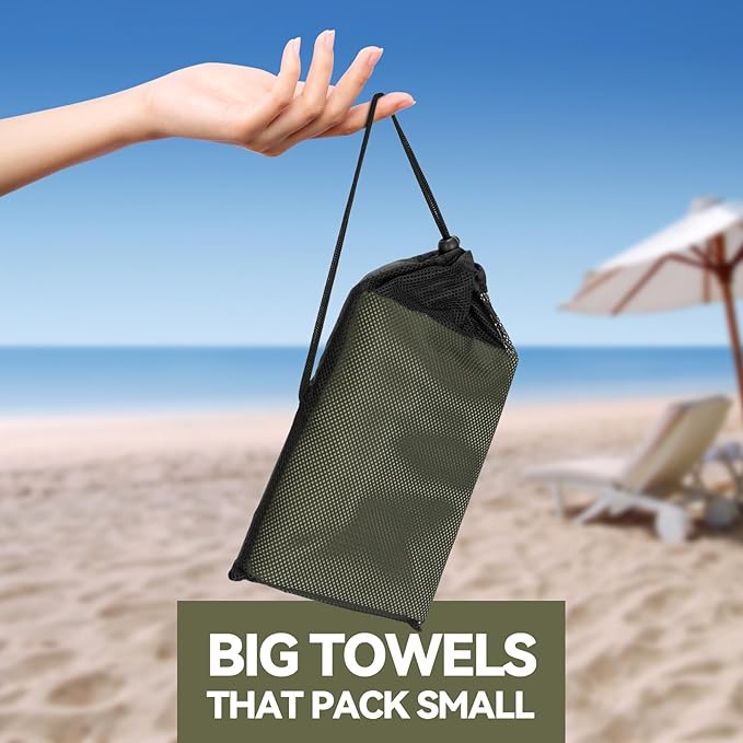 Microfibre Towel Extra Large for Beach, Travel, Swimming, Bath– Quick Dry, Ultra Compact, Sand Free, Lightweight & Super Absorbent(Army Green,78x35 in)