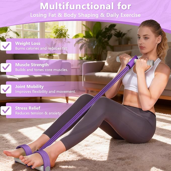 8-Tubes Pedal Resistance Band with Handle, Multifunction Exercise Rope for Working Out, Foot Pedal Resistance Band for Abdomen, Waist, Arm, Leg, Pink