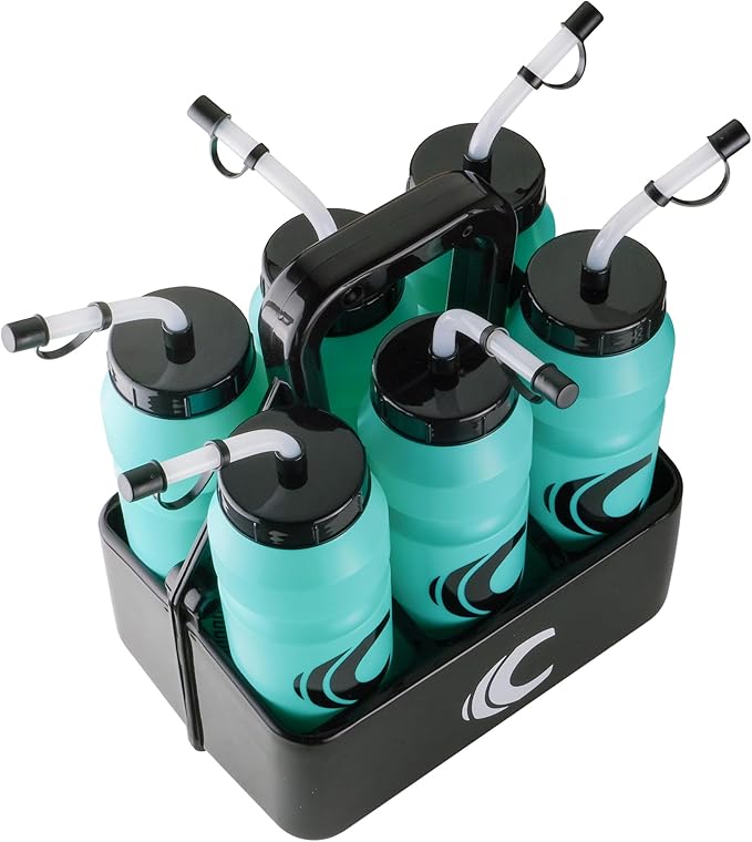 Cannon Sports 1 Liter Sports Water Bottle, BPA-Free, 34oz Capacity, Large Mouth, 2 lids (Straw & Squeeze) with Carrier, Great For Helmet Sports Such As Hockey, Lacrosse, Football, Boxing (Aqua)