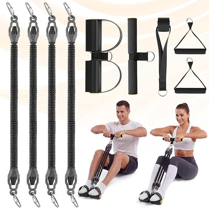 Upgrade Foot Pedal Resistance Bands with Handles, 4 Tube Adjustable Resistance Bands for Abdomen, Waist, Arm, Core/ABS, Leg Workout - Stirrup Puller for Men Women for Full Body Workout
