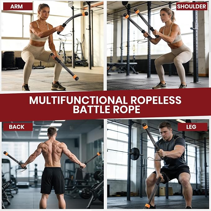 Ropeless Battle Ropes, Adjustable Weighted Cordless Trainer for Home Gym HIIT Low Impact Workouts, 17.1 in Portable with Sliding Resistance Rings and Storage Bag (Black)