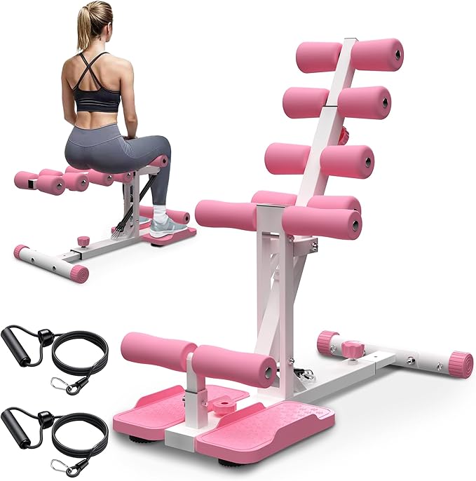 KINMAC Deep Squat Machine for Home-Glutes Trainer Machine with Resistance Bands Squat Assist Trainer for Core & Legs Workout Ideal for Home Gym, Apartment & Office-White Pink