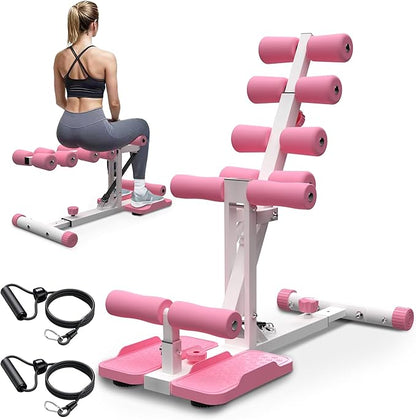 KINMAC Deep Squat Machine for Home-Glutes Trainer Machine with Resistance Bands Squat Assist Trainer for Core & Legs Workout Ideal for Home Gym, Apartment & Office-White Pink