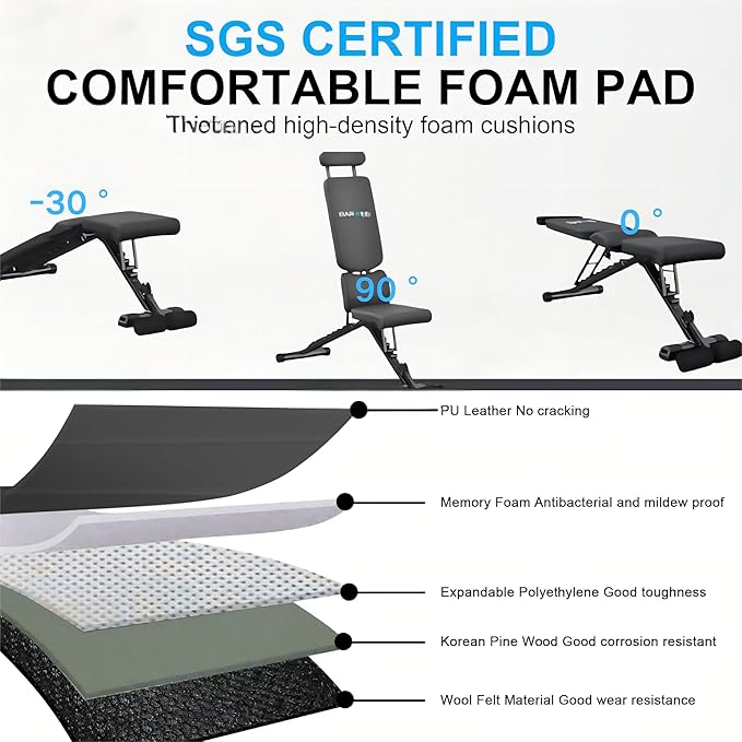 BARWING Adjustable Foldable Portable Weight Bench for Home Gym,700-800LBS Flat Incline Decline Workout Bench for Full Body Workout Easy Assembly for Home Gym
