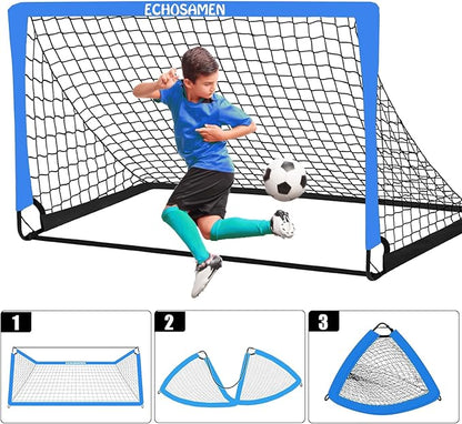 Kids Soccer Goals for Backyard, 2 of 6 x 4 ft Kids Soccer Goal Set Soccer Net with 10 Soccer Cones, Agility Ladder & Carry Bag, Portable Soccer Training Equipment.