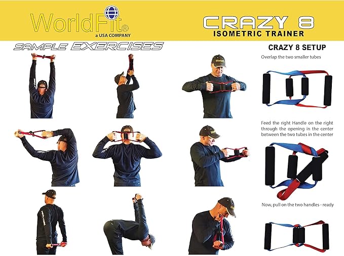 WorldFit Crazy-8 Pull-Up Grips and ISO Trainer for Door in Home, Office and Hotel, Portable Gym in a Bag (Black)