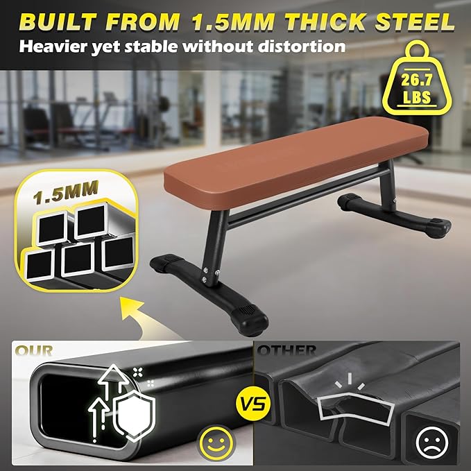 Flat Weight Bench, 2.4 Inch Thick Pad Workout Bench 660 LBS Bench Press Exercise Equipment for Home Gym Strength Weight Training