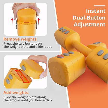 2-in-1 Adjustable Dumbbell Set for Women - 4 Levels (2.2lbs to 12.1lbs) - Home Gym Weights for Women at Home - Fitness Dumbbells