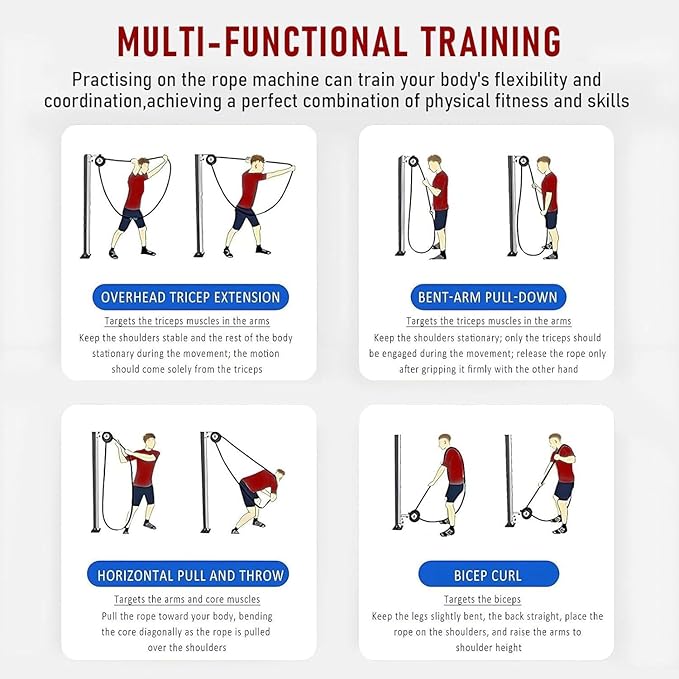 Endless Rope Trainer, Home Gym Equipment, Pulley Cable Machine System With Adjustable Resistance, Full Body Workout Tool, Portable Rope Exercise System For Home Gym, For Arm, Back, Grip Training Red