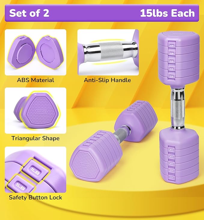 10LBS 20LBS 30LBS Dumbbells Adjustable Dumbbell Set of 2, Hand Weights for Women Men Free Weight Dumbbells Sets for Home Gym & Outdoor Exercise Workout Strength Training Equipments