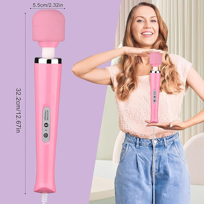 Wired Powerful Handheld Wand Massager, Strong Personal Vibration Massage for Sports Recovery, Back Muscle Aches, All Whole Body Pain (Pink)