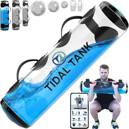 Tidal Tank Tube - The Original Aqua Bag - Water Weight Bag up to 79 lbs - Adjustable Workout Sand Bags Weights Alternative - Portable Sandbag Fitness Equipment Set, Home Exercise Gym - Including App