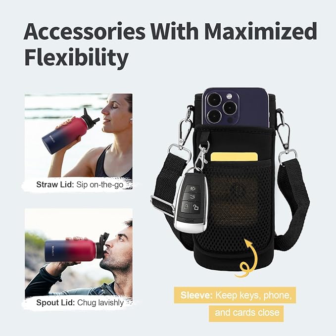 32 oz Insulated Water Bottle with Straw, Stainless Steel Triple Wall Vacuum Sports Water Jug, Leakproof Hydro Cup Flask with Paracord Handle & Straw Spout Lids & DIY Stickers