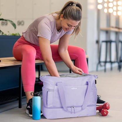 ETRONIK Gym Bag for Women, Personal Item Travel Bag with Shoes Compartment, Weekender Overnight Duffel Bag with Wet Pocket & USB Charging Port, Carry On Bag for Women, Travel, Gym, Weekend