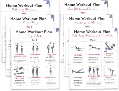 6-Pack Dumbbell Workout Posters for Beginners | Home Fitness Plan with Daily Exercise Routines for Weight Loss & Muscle Tone, Strength & Flexibility | Cycle Through Daily Guided Workouts | 8x10 Inch Charts (Deep Blue)