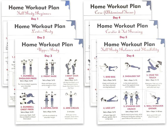 6-Pack Dumbbell Workout Posters for Beginners | Home Fitness Plan with Daily Exercise Routines for Weight Loss & Muscle Tone, Strength & Flexibility | Cycle Through Daily Guided Workouts | 8x10 Inch Charts (Deep Blue)