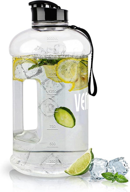 VENNERLI Portable Large Plastic Water Bottle - BPA-free Half Gallon Reusable 2 Liter Water Jug for Outdoor Hiking Fitness Travel Camping Cycling