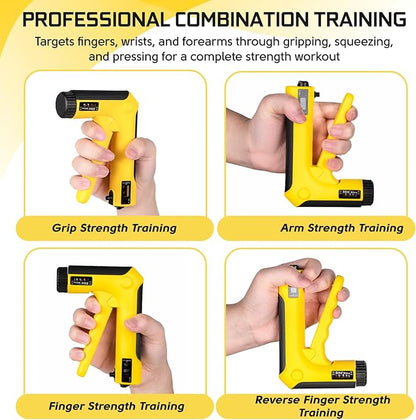 Hand Grip Strength Trainer Kit - Hand Gripper Strengthener 6 Pack with 2 Adjustable Resistance with 2 Finger Stretchers Finger Exerciser Forearm Workout Ring Exercise Equipment Yellow and Black