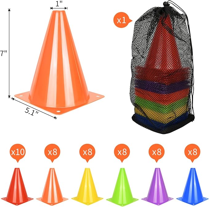 12/24/50pcs Soccer Cones, 7" Soccer Cones, Plastic Traffic Cones, Training Cones for Basketball Football Skating Drills Practice