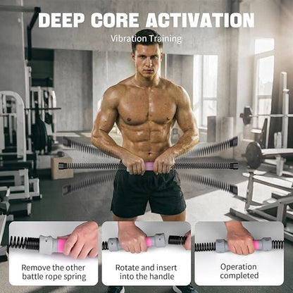 Ropeless Battle Ropes - 3-in-1 Heavy Ropeless Jump Rope Set & Solid Steel Resistance Bar for Home Gym - Portable Workout Equipment for HIIT,Strength Training