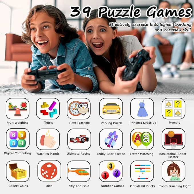 Kids Smart Watch Boys, Kids Smart Game Watch with 39 Games HD Touch Screen Video Camera Music Player Pedometer Flashlight Alarm Clock 12/24 hr Kid Watches for Boy Gifts for 5-12 Year Olds Boy Girl
