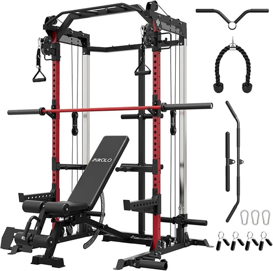 Mikolo Power Cage, 2000LB Power Rack with Independent Dual Pulley System, Multi-Function Home Gym Workout Machine for Cable Crossover