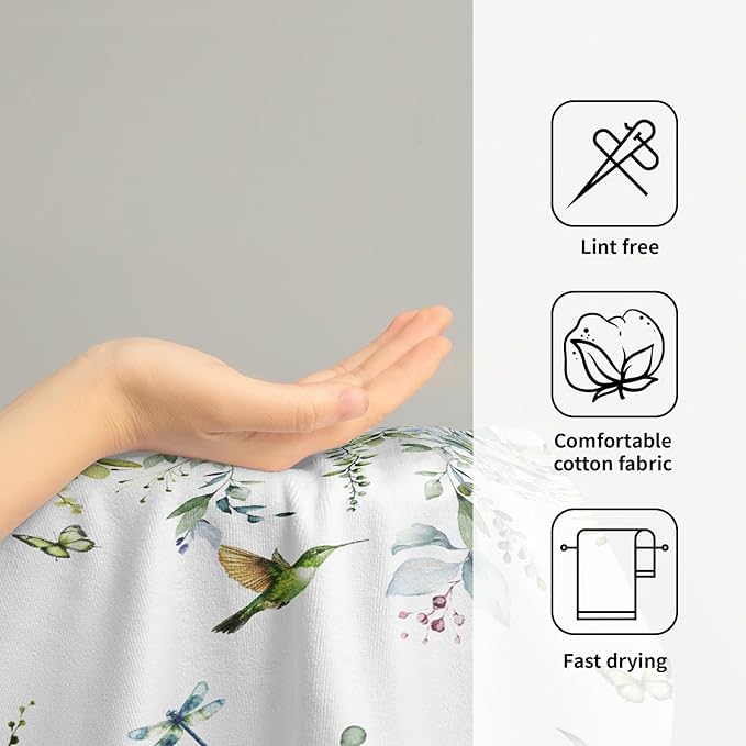 Spring Eucalyptus Leaves Kitchen Towels 14"x28" Set of 2 Green Botanical Humming Bird Decorative Soft Absorbent Hand Towels Summer Holiday Home Decor for Bathroom Gym Spa