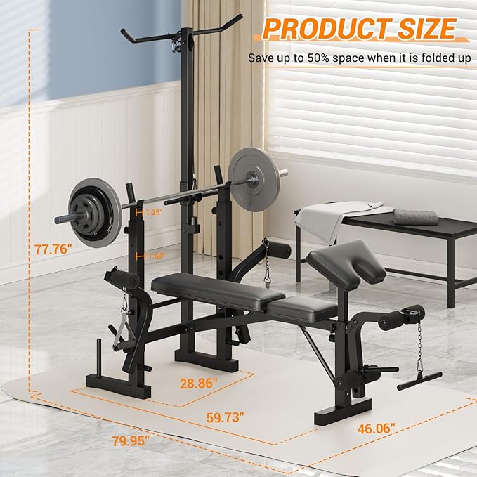 Adjustable Weight Bench for Home Gym, Multi-Function Strength Training Bench with Foldable Design, Heavy-Duty Steel Frame, Incline Decline Flat Positions, Full Body Workout Equipment