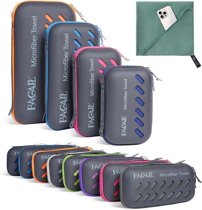 BAGAIL Camping Towel with EVA Case, Compact & Ultra Soft Microfiber Travel Towel - Super Absorbent & Lightweight Quick Dry Towels for Sports, Beach, Gym, Backpacking, Hiking and Yoga