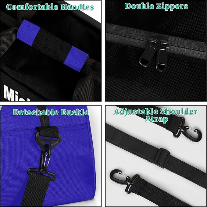Custom Sports Soccer Bag for Boys, Personalized Sports Gym Duffle Bag Name Ranked Gym Cheer Playing Soccer Swimming Training Bag Travel Duffel with Name, Royal Blue and Black