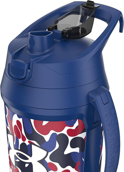 Under Armour Half Gallon Water Bottle Insulated, 64oz Insulated Water Bottle with Handle, Fence Hook, Leak Resistant, for Baseball, Football & More, Royal Hypercamo