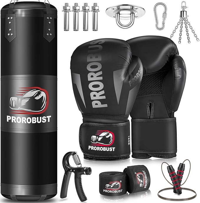 Prorobust Punching Bag for Adults, 4ft Oxford Heavy Boxing Bag Set with 12oz Gloves for MMA Kickboxing Boxing Karate Home Gym Training (Unfilled)