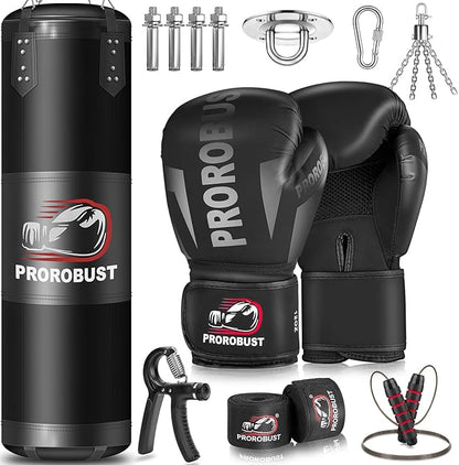 Prorobust Punching Bag for Adults, 4ft Oxford Heavy Boxing Bag Set with 12oz Gloves for MMA Kickboxing Boxing Karate Home Gym Training (Unfilled)