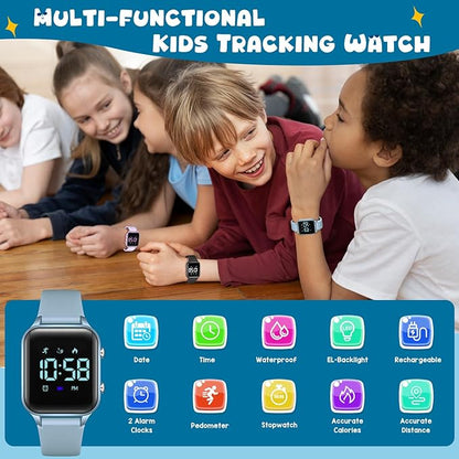 Kids Digital Watches for Boys Girls, Sports Watch with Fitness Tracker, Pedometer, Alarm Clocks, Stopwatch, No App Needed Waterproof Kids Watch, Gift for Teens Student Girls Boys Ages 5-14