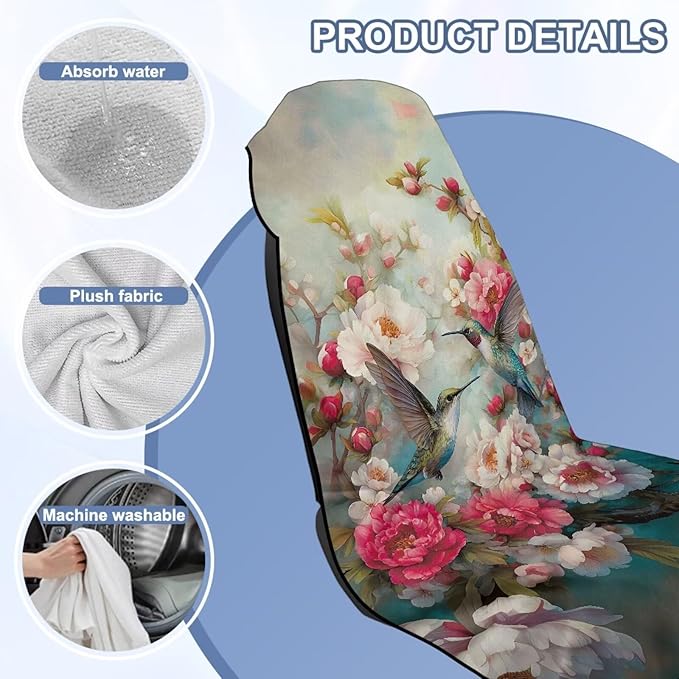 Bulopur Floral Hummingbird Car Seat Towel Cover After Beach Gym Workout Running Swimming Non-Slip Highly Absorbent Yoga Towel for Women Girly Auto Accessories