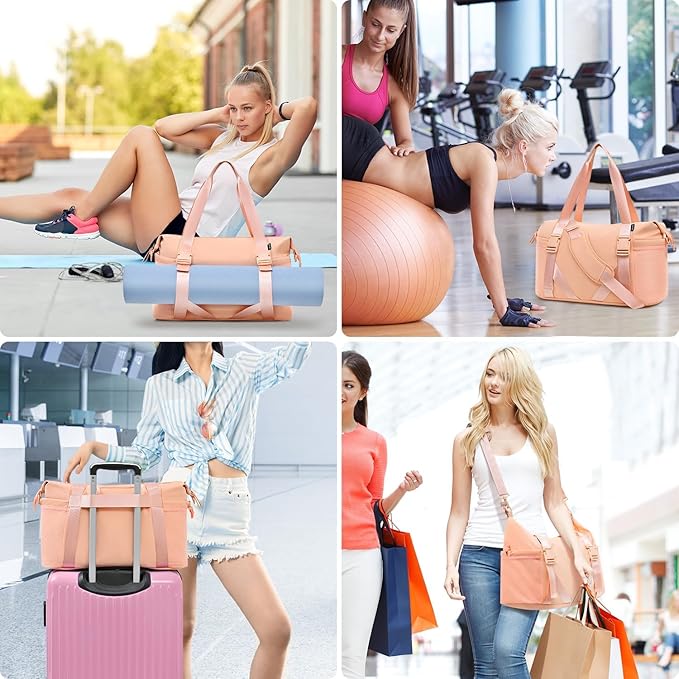 MAXTOP Women's Gym Yoga Duffle Bag with Shoe Pouch,Multi-Purpose Overnight Travel Bag for Gym,Work, Dance, Sports