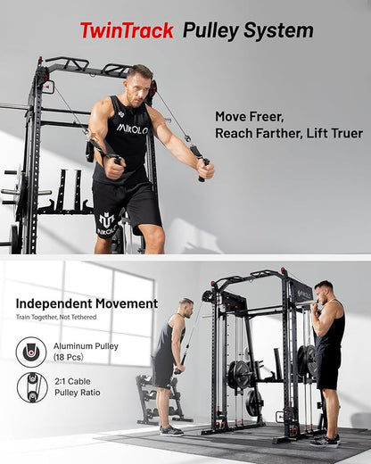 Mikolo M4 2.0 Standard/Ultra/Elite Smith Machine, 2200lbs Squat Rack with LAT-Pull Down System & Cable Crossover Machine, Training Equipment with Leg Hold-Down Attachment
